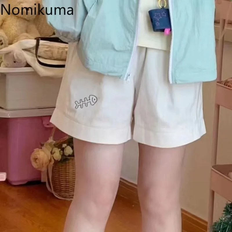 

Cotton Shorts Women Embroidery Casual Fashion Wide Leg Pants 2025 New Bottoms Japanese Summer Cute Pantalones Cortos De Mujer