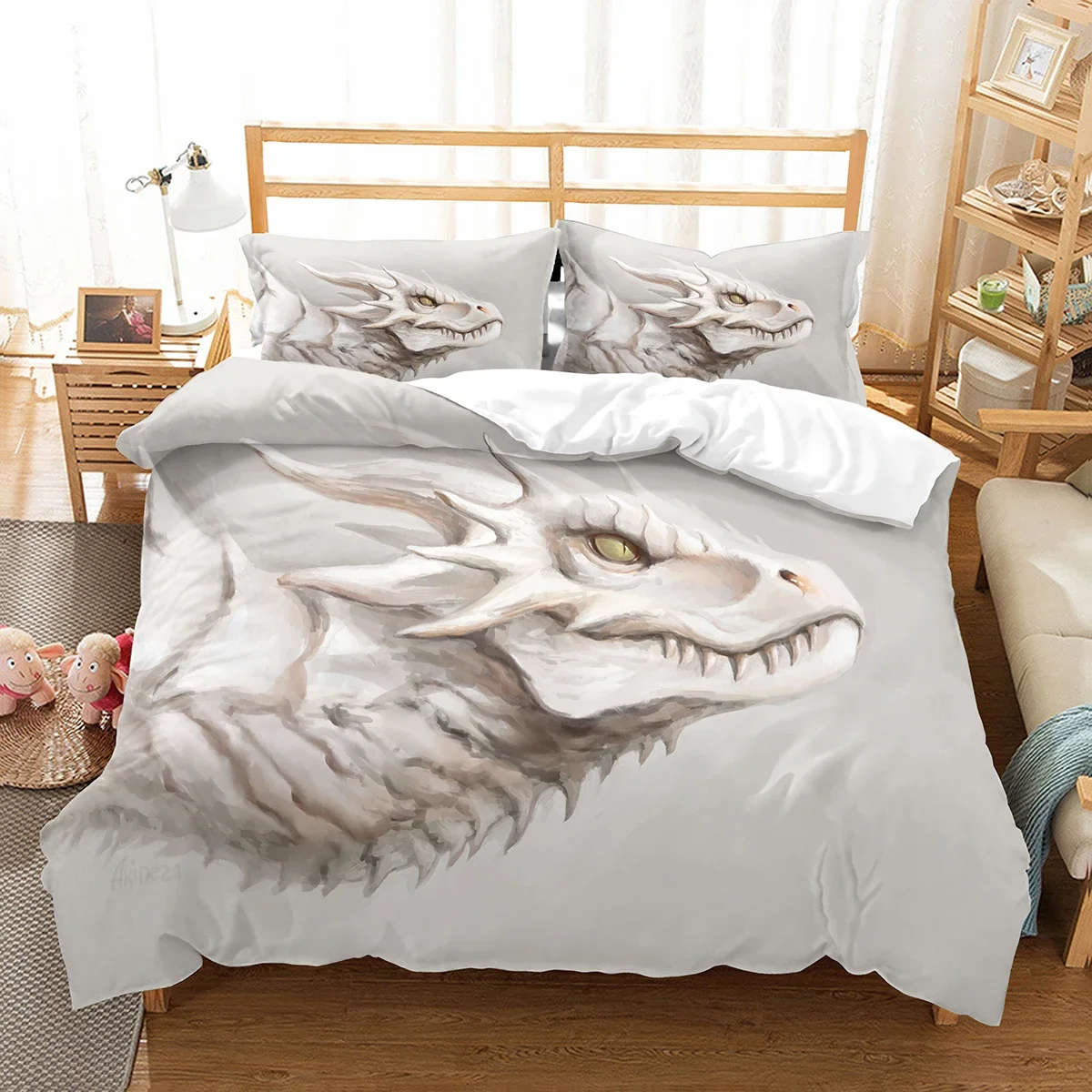 Purple Dragon Duvet Cover Jungle Animals Myths and Legends Dragon Children Boys Children Teens for Bedroom Decoration Queen King