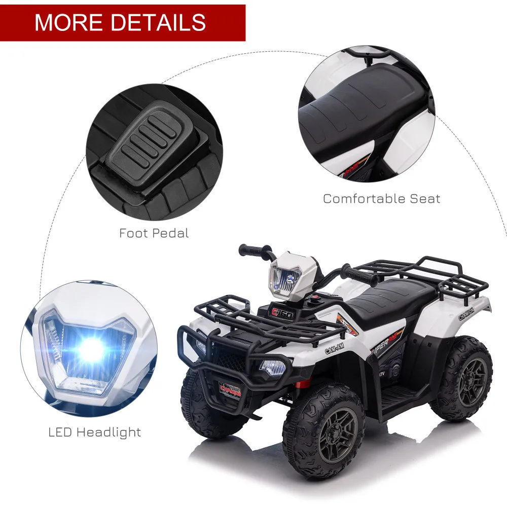Paseo en ATV de 12 V para niños, niños eléctricos de 4 ruedas con faro, música, MP3, neumáticos trenzados, con pilas