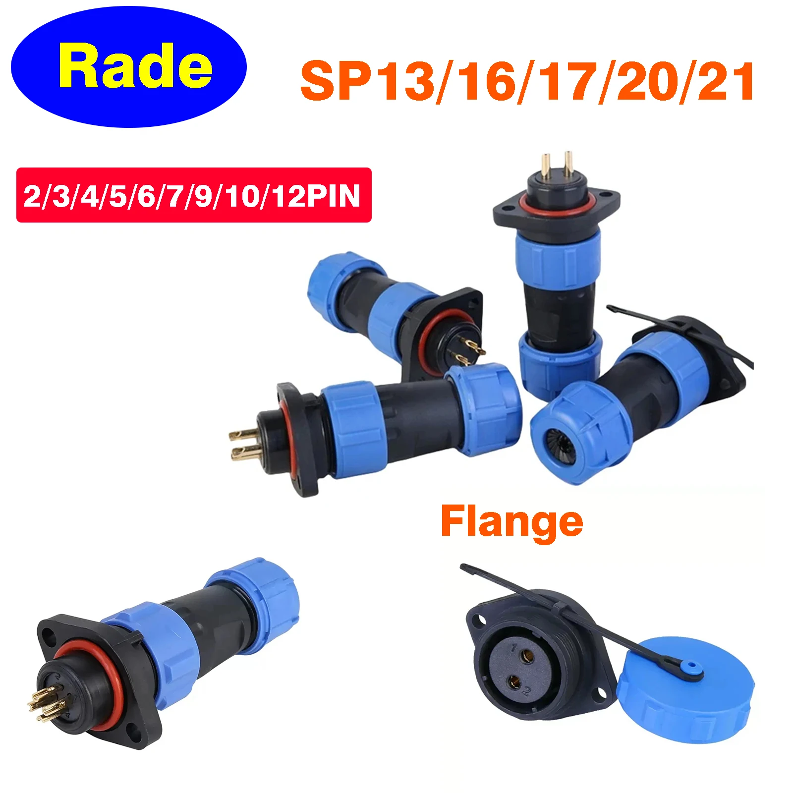 

5/10/100Set Aviation plug socket connector Flange SP13 16 17 20 21 Male Female butt joint IP68 waterproof 2 3 4 5 6 7 9 10 12PIN