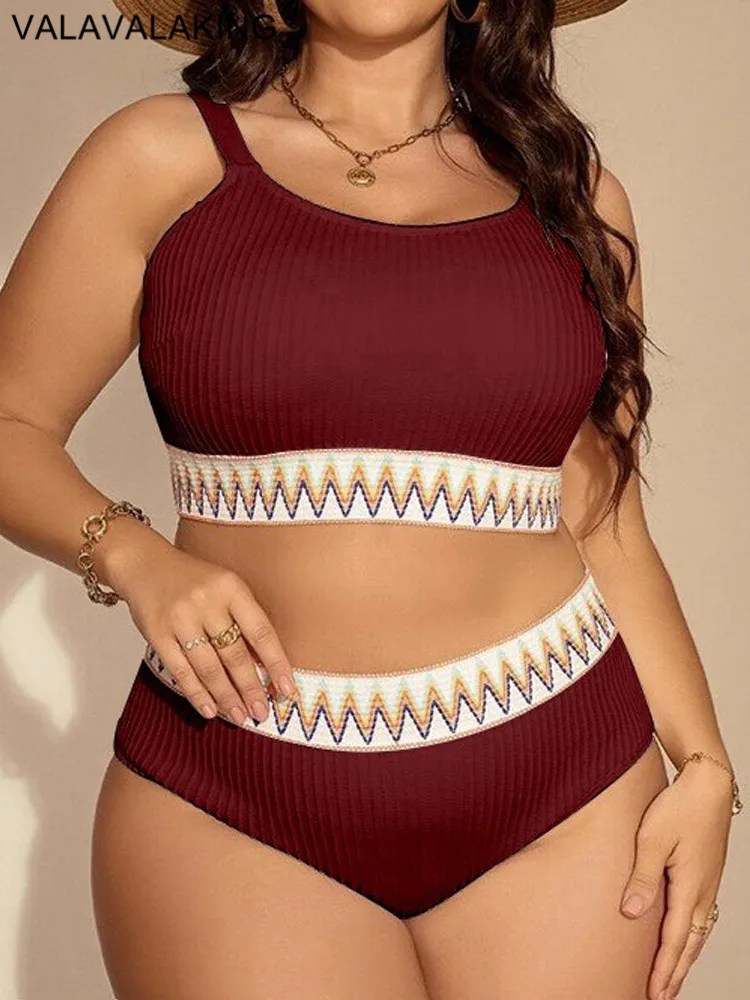 2025 Solidne 2-częściowe bikini Plus Size Kobiety Push Up Duży kostium kąpielowy Wysoka talia Damskie stroje kąpielowe Chubby Brazylijski krągły