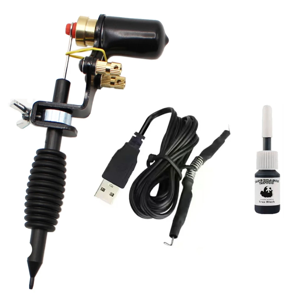 Non adjustable speed electric tattoo machine set includes 1 hook line 5ml black tattoo ink beginner basic tattoo equipment