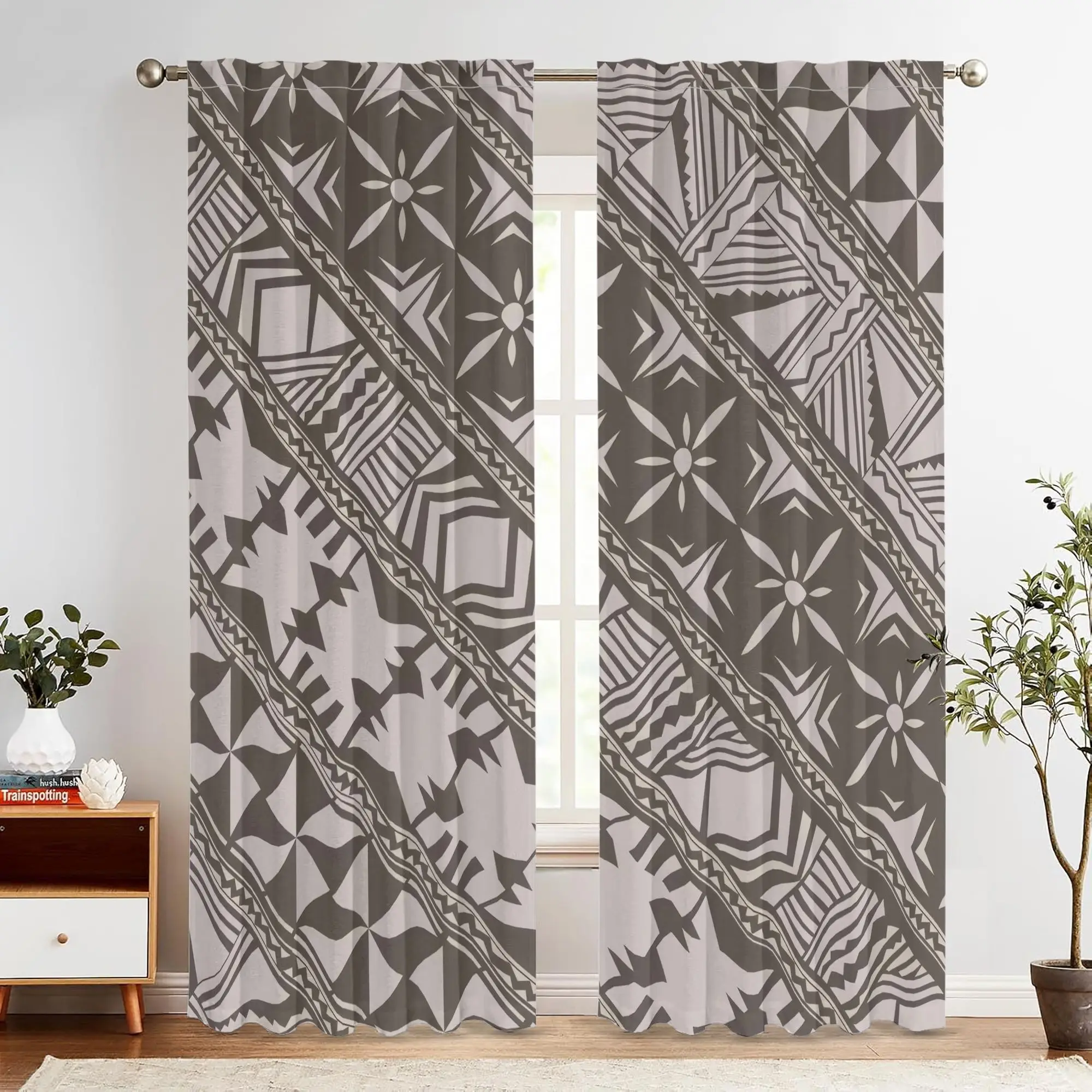 Polynesian geometric totem Print Drapes Room Darkening Window Curtains for Home Decor,Rod Pocket Blackout Curtains Bedroom