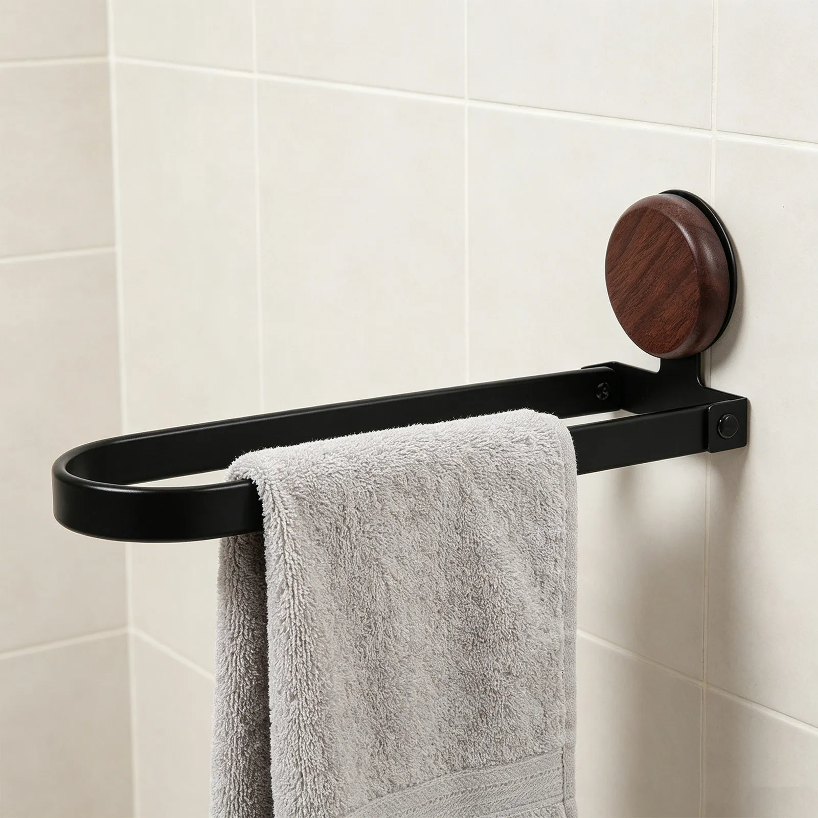Bathroom Wall Mounted Punch-Free Towel Holder Folding Space Saving Bath Towel Rack No Drill Adhesive Hanging Bar