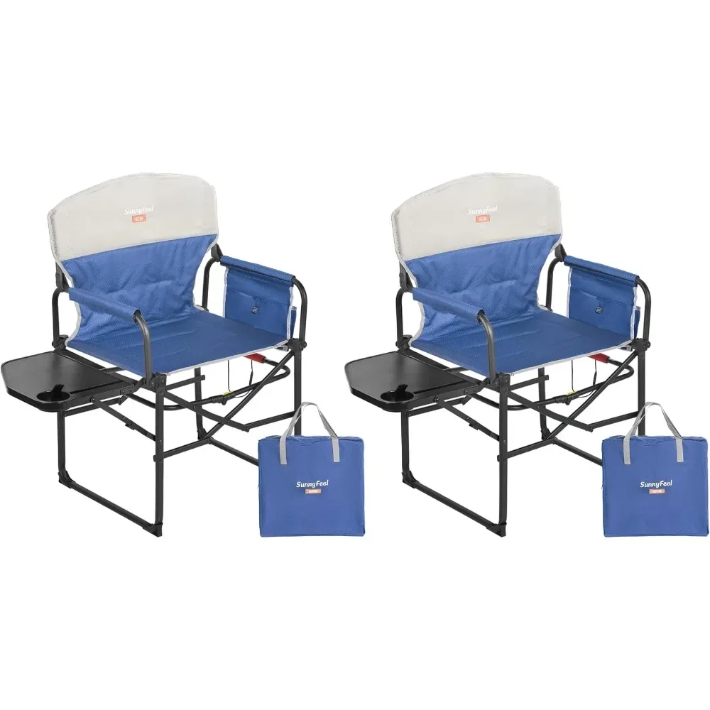 Beach Chair 2-Pack,Oversized Portable Folding Chair with Side Table,  Outdoor Foldable Beach Chairs