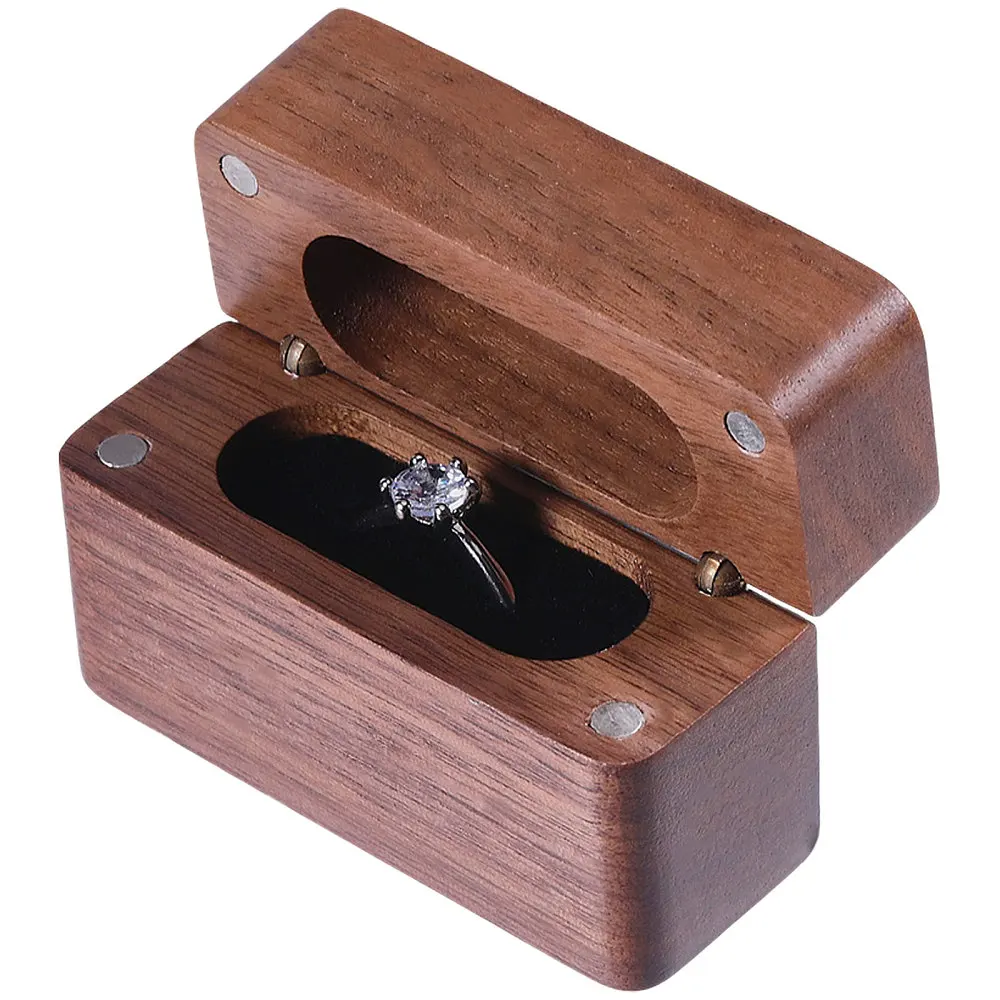 Brown Wooden Ring Box for Wedding Ceremony Pocket Size Wooden Holder Wedding Ring Box Ring Bearer Case Storage Box Ideas