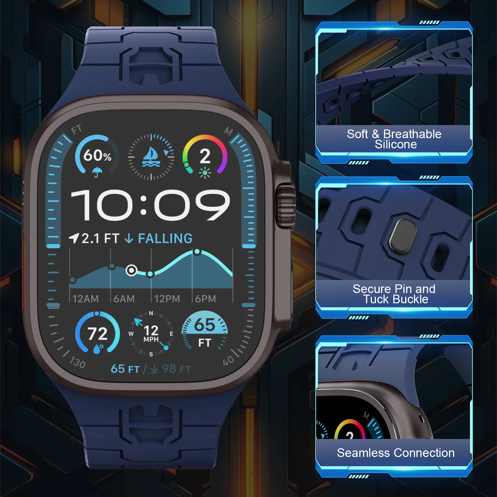 أشرطة سيليكون لساعة أبل الترا 2 الفرقة 49 مللي متر 46 مللي متر 45 مللي متر 44 مللي متر 42 41 40 مللي متر سوار رياضي كوريا iWatch سلسلة 10 9 8 7 للرجل