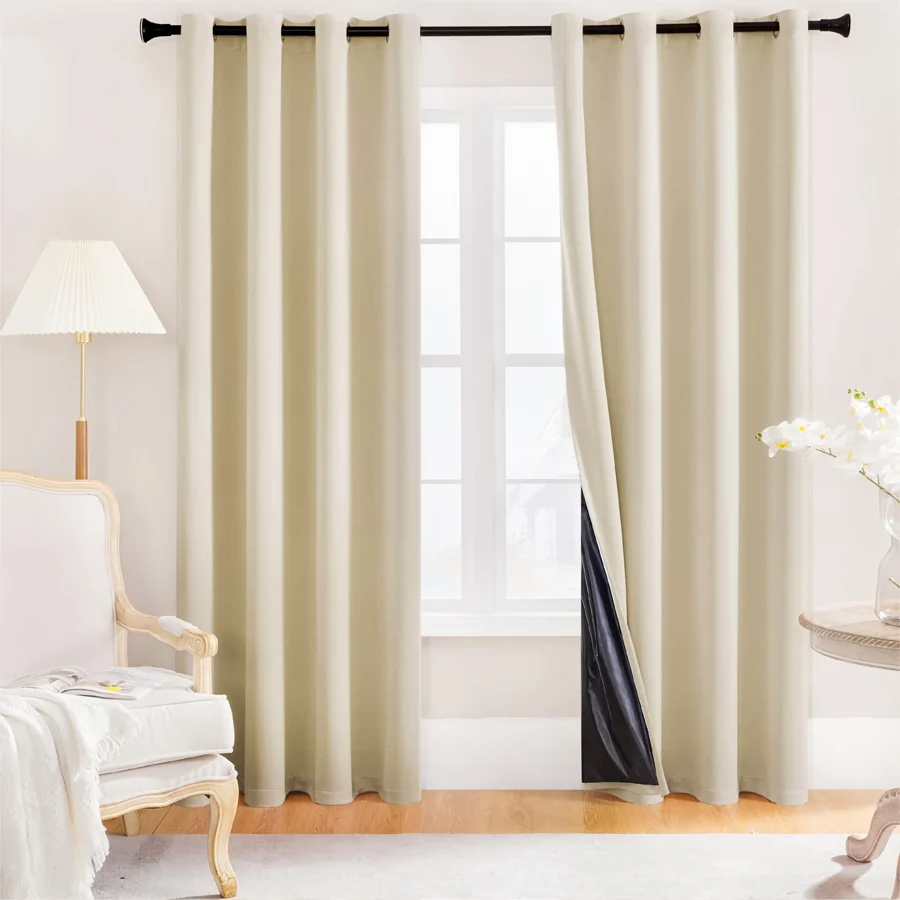 2PCS 100% Total Blackout Curtains,Grommet Top Thermal Insulated Curtains for Bedroom & Living Room, Sheer Not Included