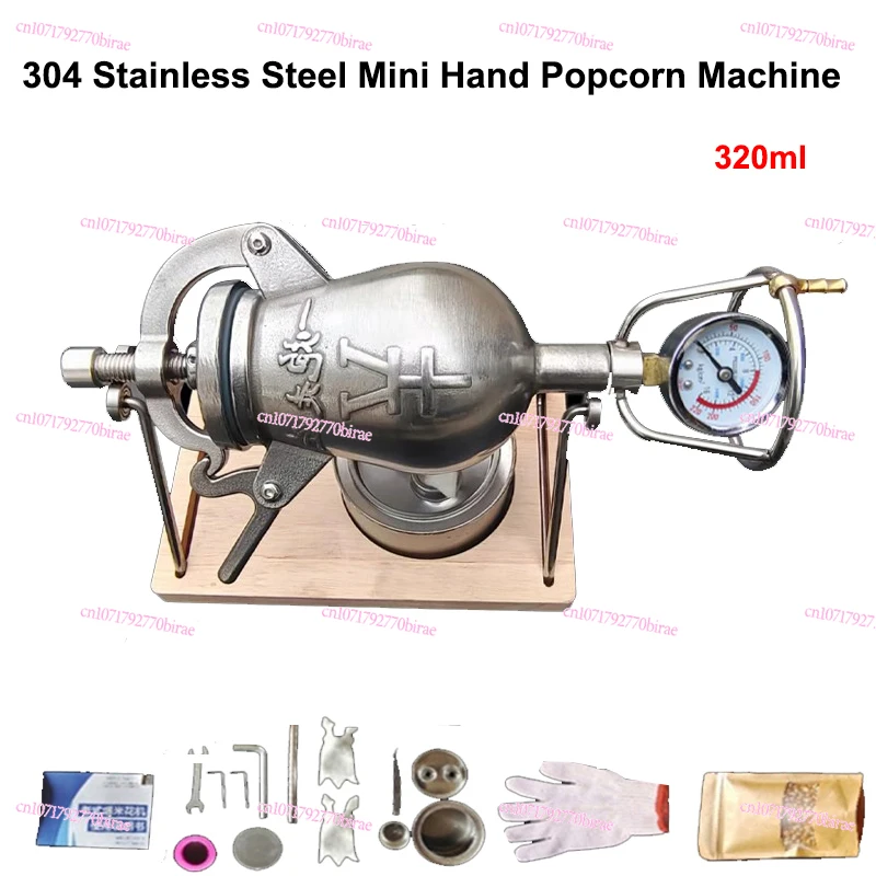 

Hand Popcorn Machine 320ML Open Firing Popcorn Puffing Machine Stainless Steel Mini Popper Small Manual Popcorn Maker