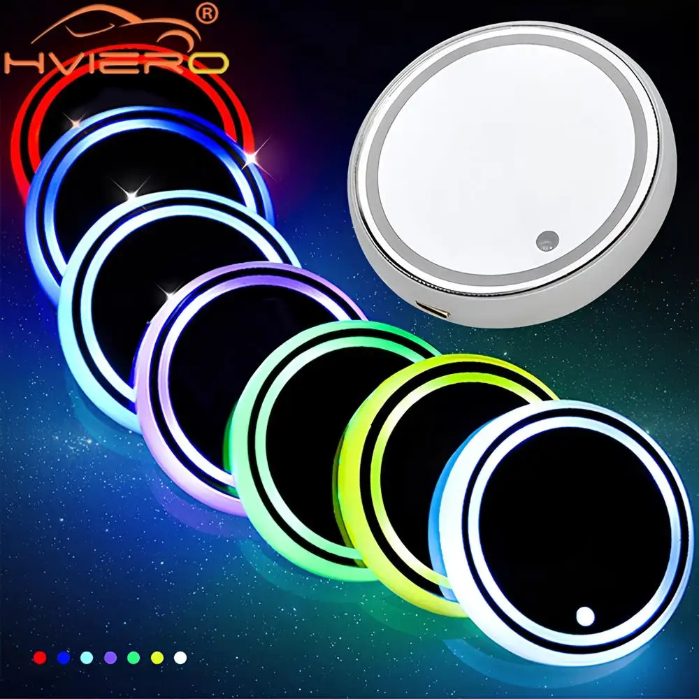 1X Auto Led Car Cup Holder Bottom Pad LED Hub Lamp Cover Trim Atmosphere Welcome Light Anti-slip Mat Interior Colorful Coaster