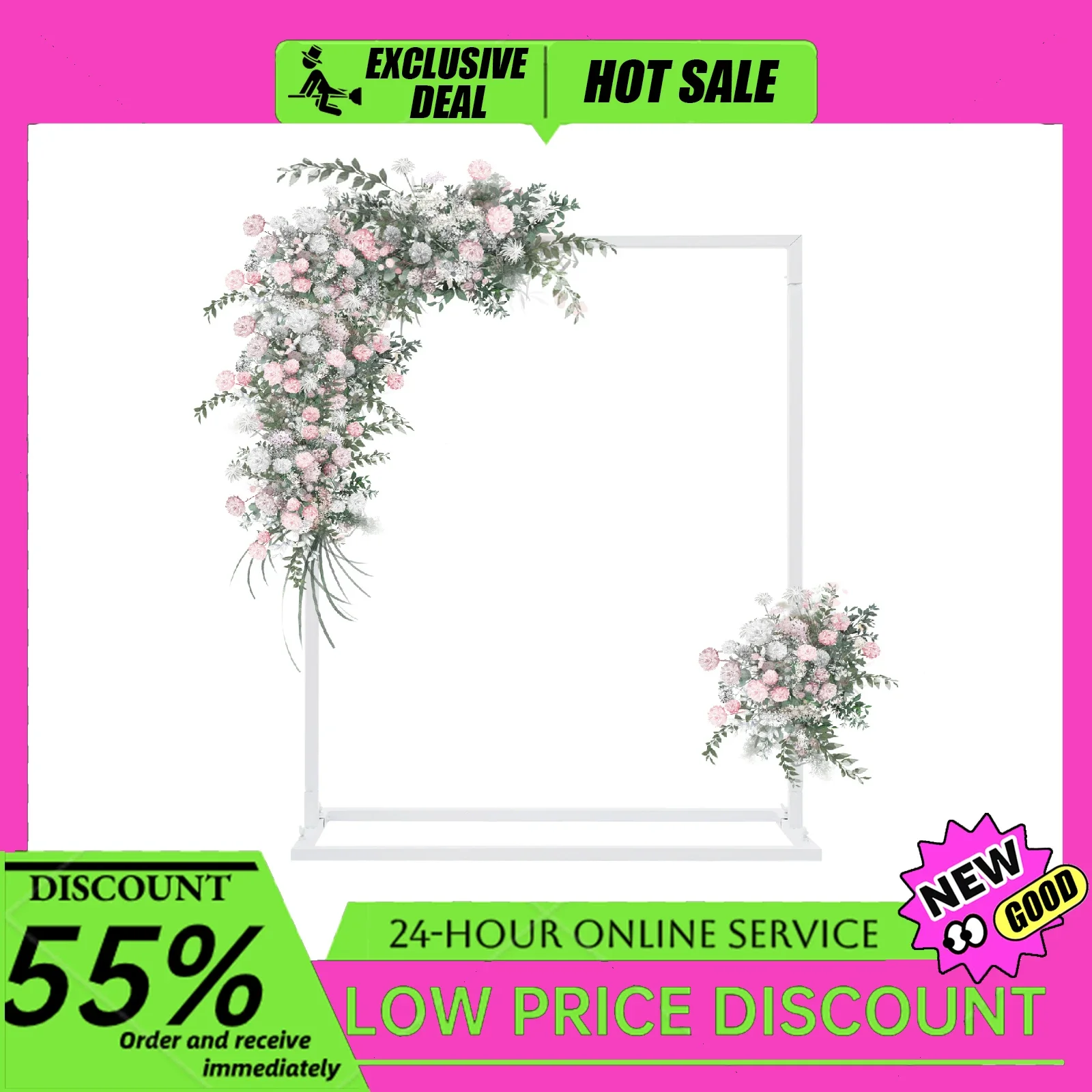 

Wedding Arch Backdrop Stand 1x0.75M Welcome Sign Square Metal Party Decoration White