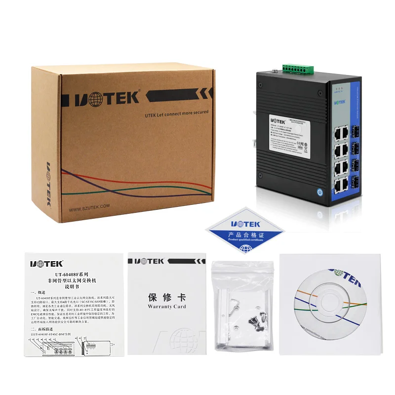UOTEK Switch Ethernet non gestito Gigabit SFP a 12 porte Supporta più protocolli Switch su guida DIN UT-60408F-8T-4GP-BNF