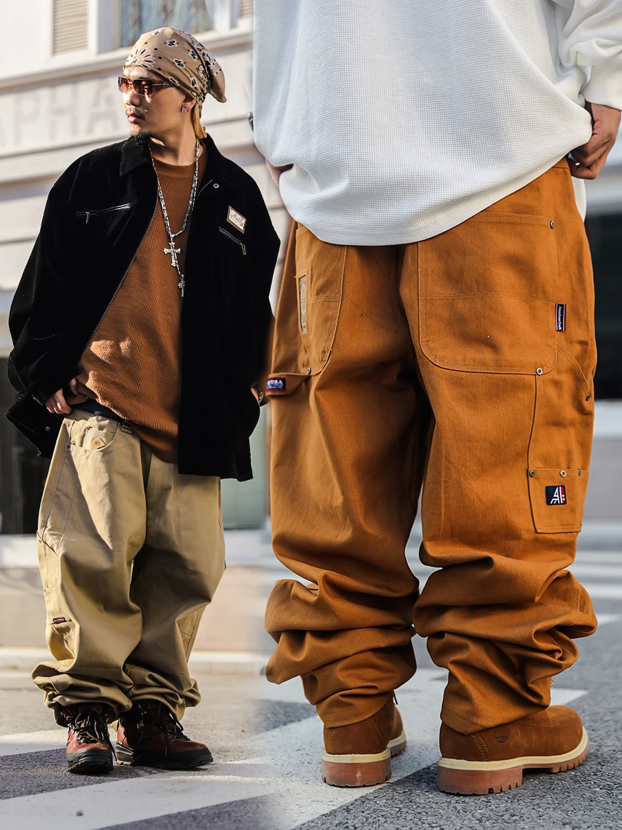 ACUSA 633 Workwear Style Comfortable Casual Pants Men's Retro American Hip Hop Multi Pockets Loose Fit Cotton Trousers