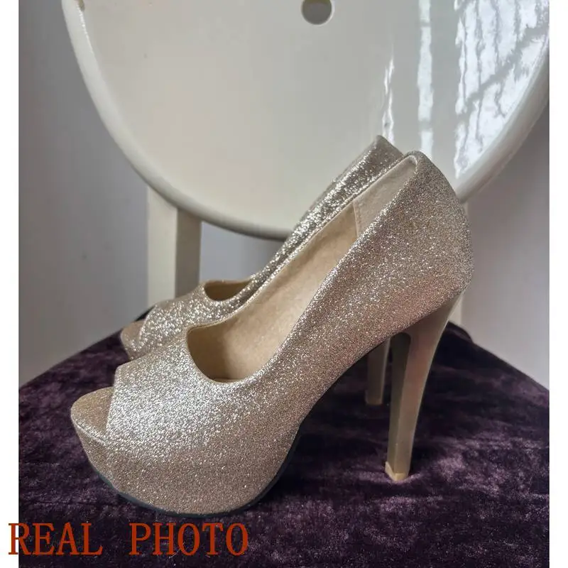 REAVE CAT Luxury Sexy Women Sandals Peep Toe Stiletto 12cm Platform 4cm Slip On Bling Fashion Dating Shoes Large Size 46 47 48 image 5