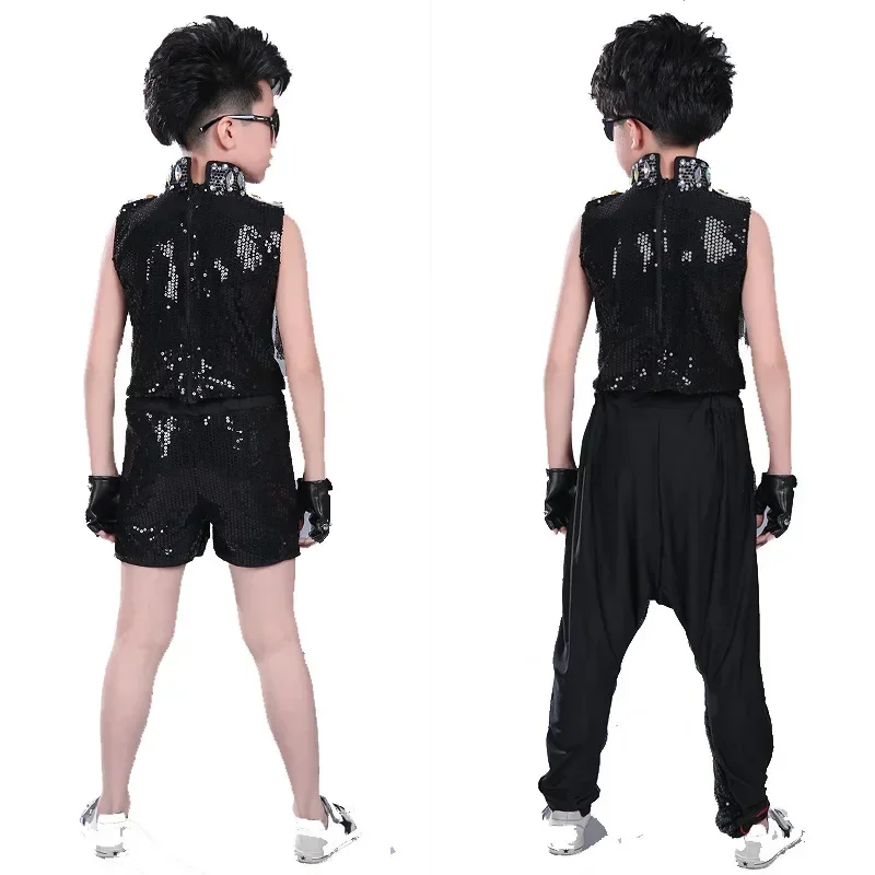 

Одежда в стиле хип-хоп, одежда для джазовых танцев для малышей, сценическая одежда, детский костюм для современного танца, барабан с блестками, костюм для мальчиков и девочек