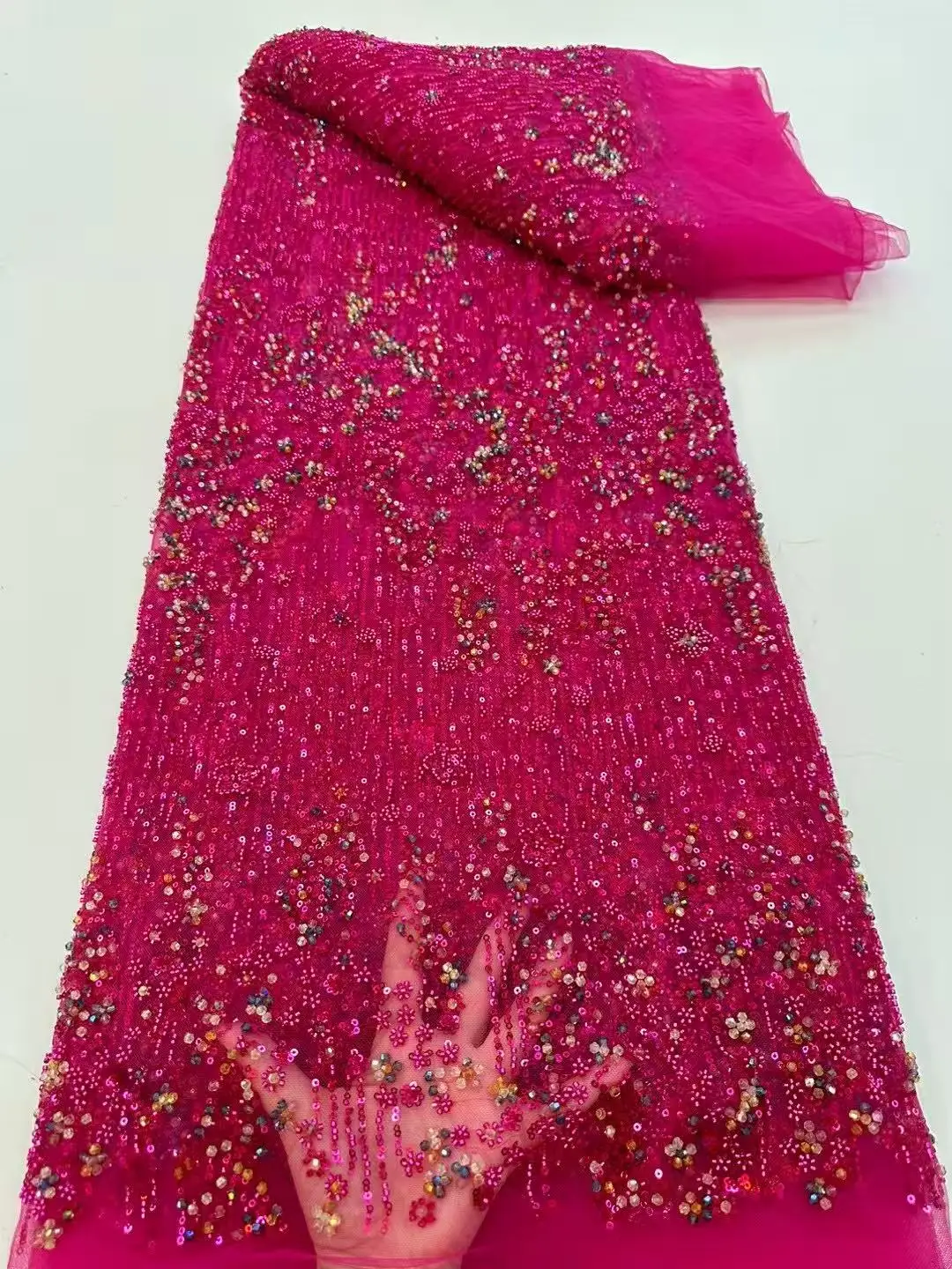 بريق مطرز أقمشة الدانتيل الأفريقي أقمشة الدانتيل 5 ياردة جودة عالية 2025 أقمشة لفساتين الحفلات مع أحجار الراين KB4903