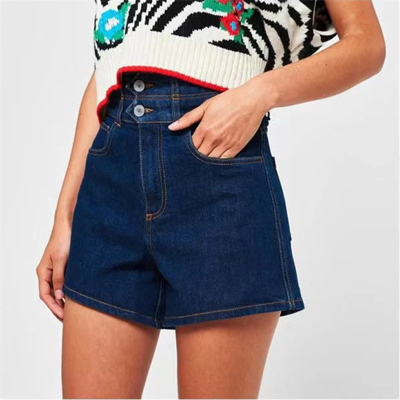 Short en denim pour femmes, taille haute, double bouton, mode décontractée, nouvelle collection 2023