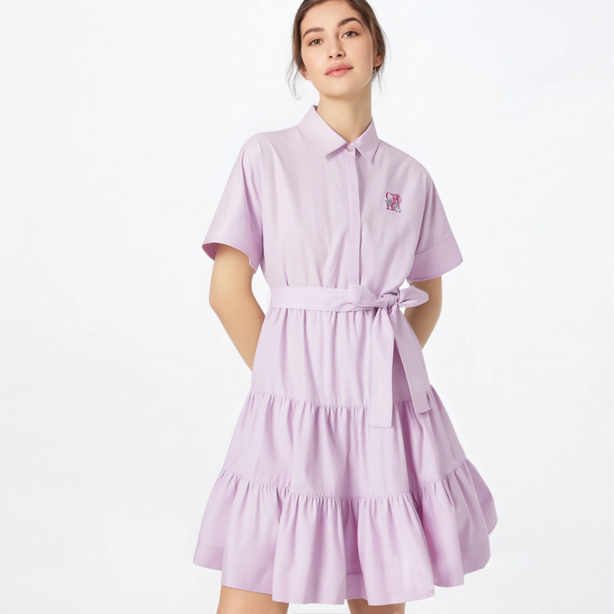 فستان CHCH نسائي جديد بياقة وردية مطرزة ملابس نسائية غير رسمية حفلة عمل بسيطة