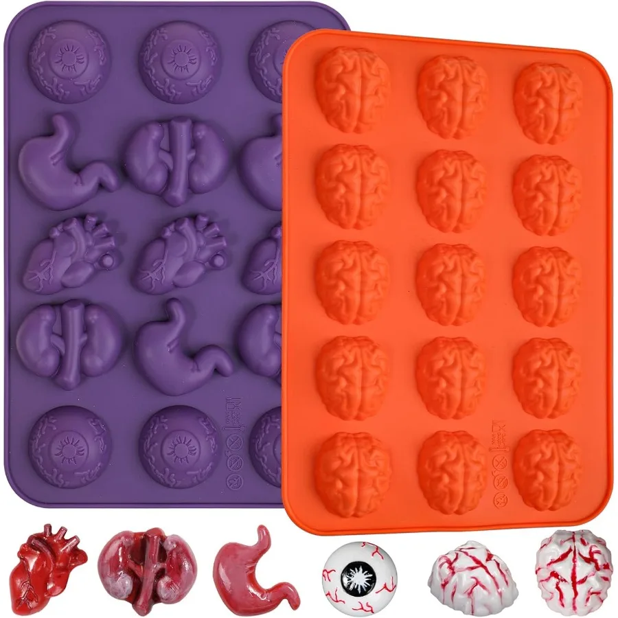 

Halloween Chocolate Molds Brain Shape Silicone Mold 15Cavity Organ Silicone Mold Shaped with Brain Eyeball Heart Lungs and Stom
