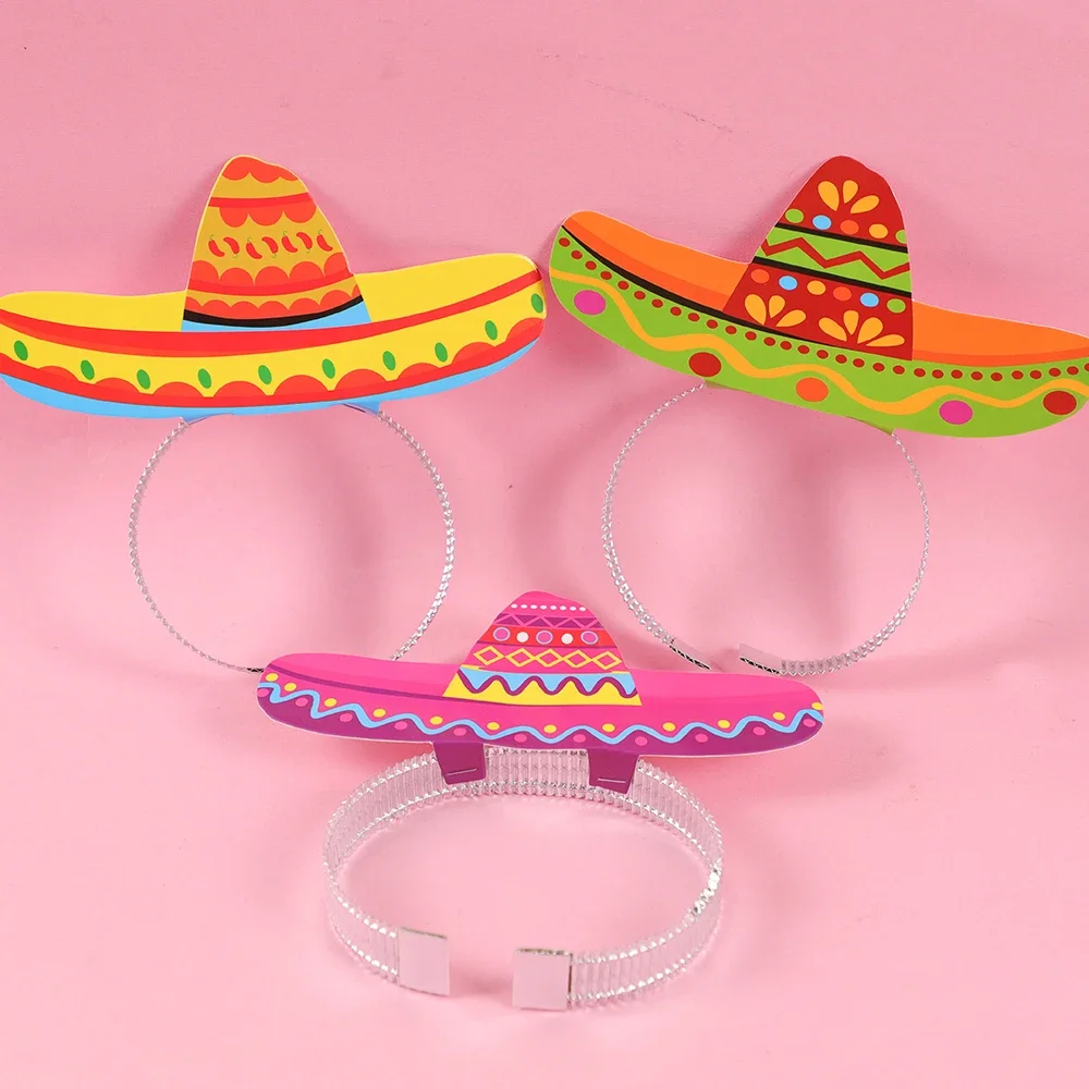6pcs Mexican Theme Party Decorations Cinco De Mayo Party Paper Hat Headbands Fiesta Photo Booth Props Sombrero Hairband Gift