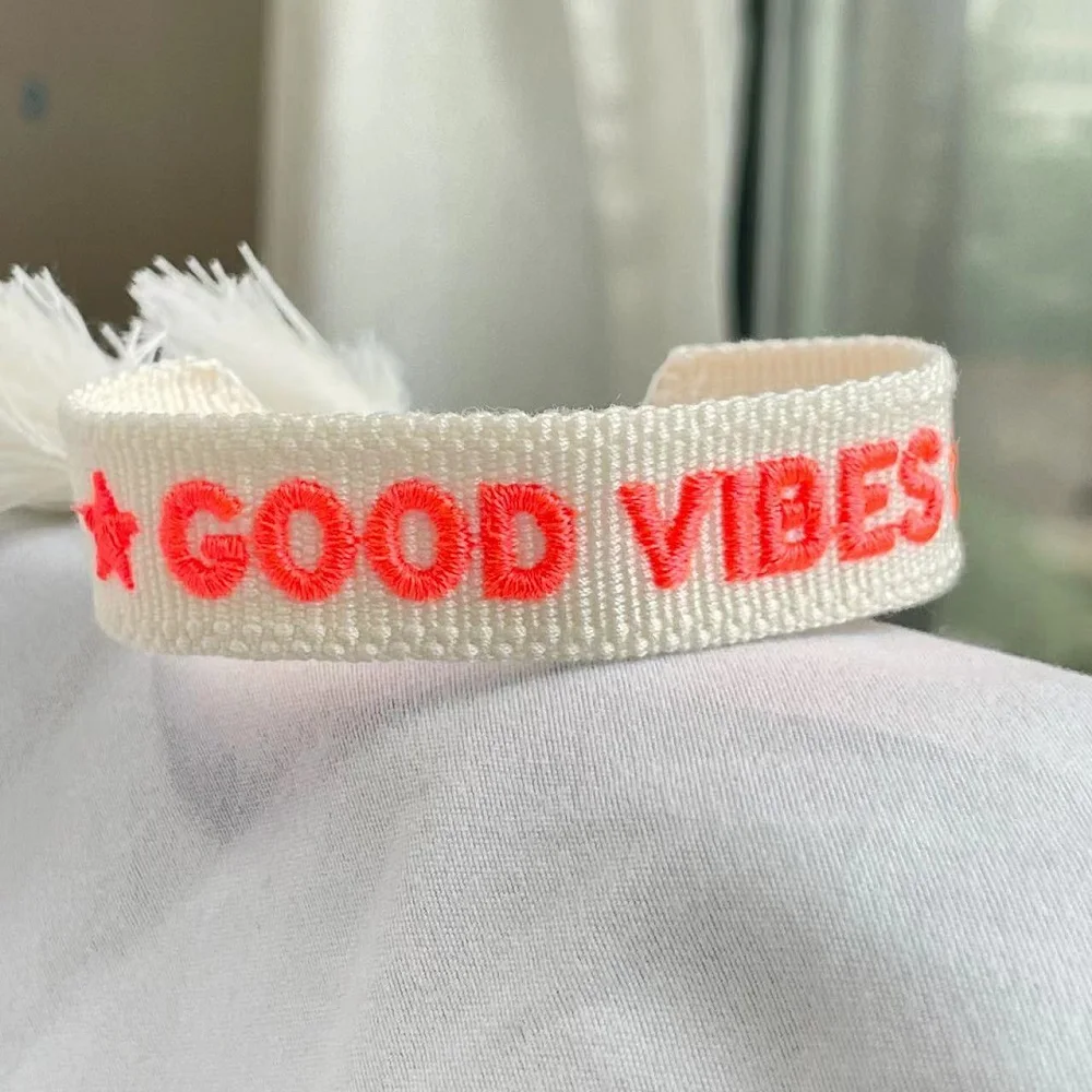 Woven Friendship Bracelet GOOD VIBES with Tassels Vintage Jewelry Accessory