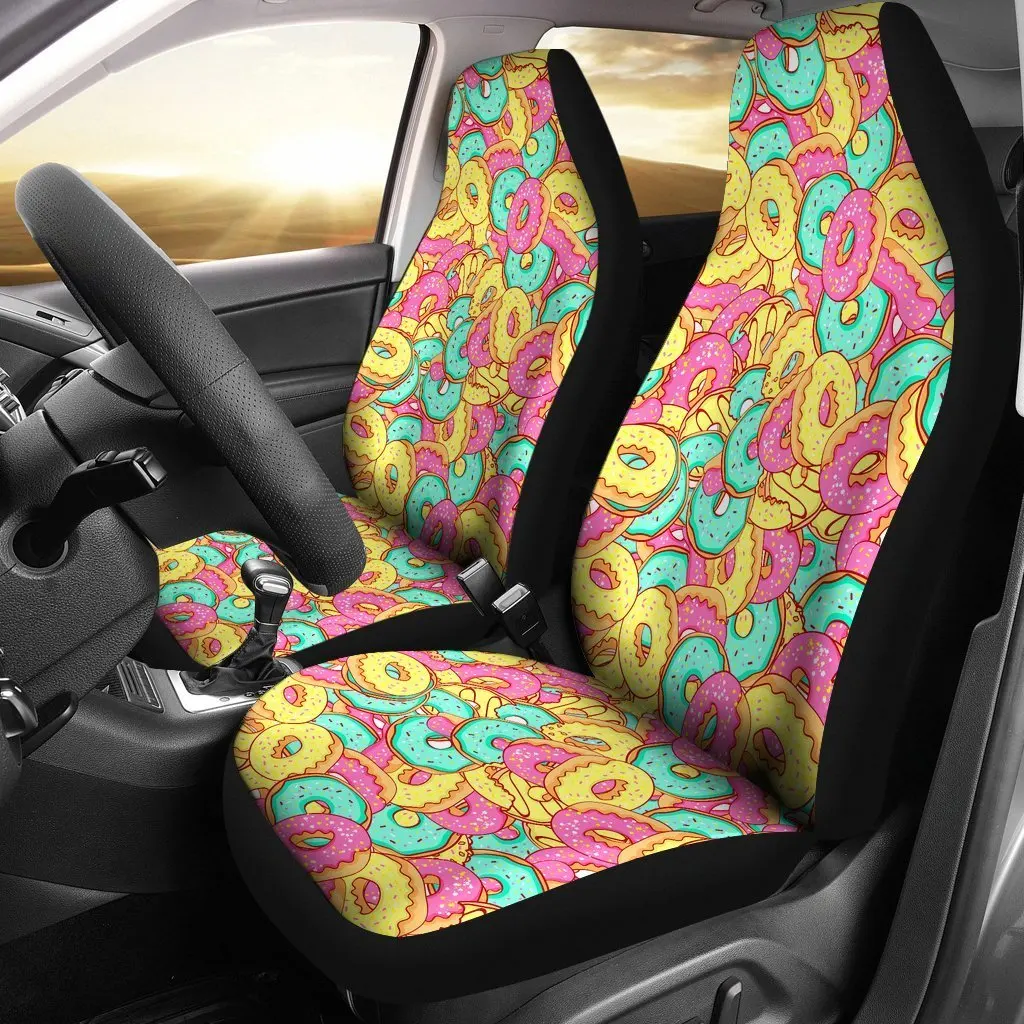 Donut Colorful Pattern Print Seat Cover Car Seat Covers Set 2 Pc, Car Accessories Car Mats