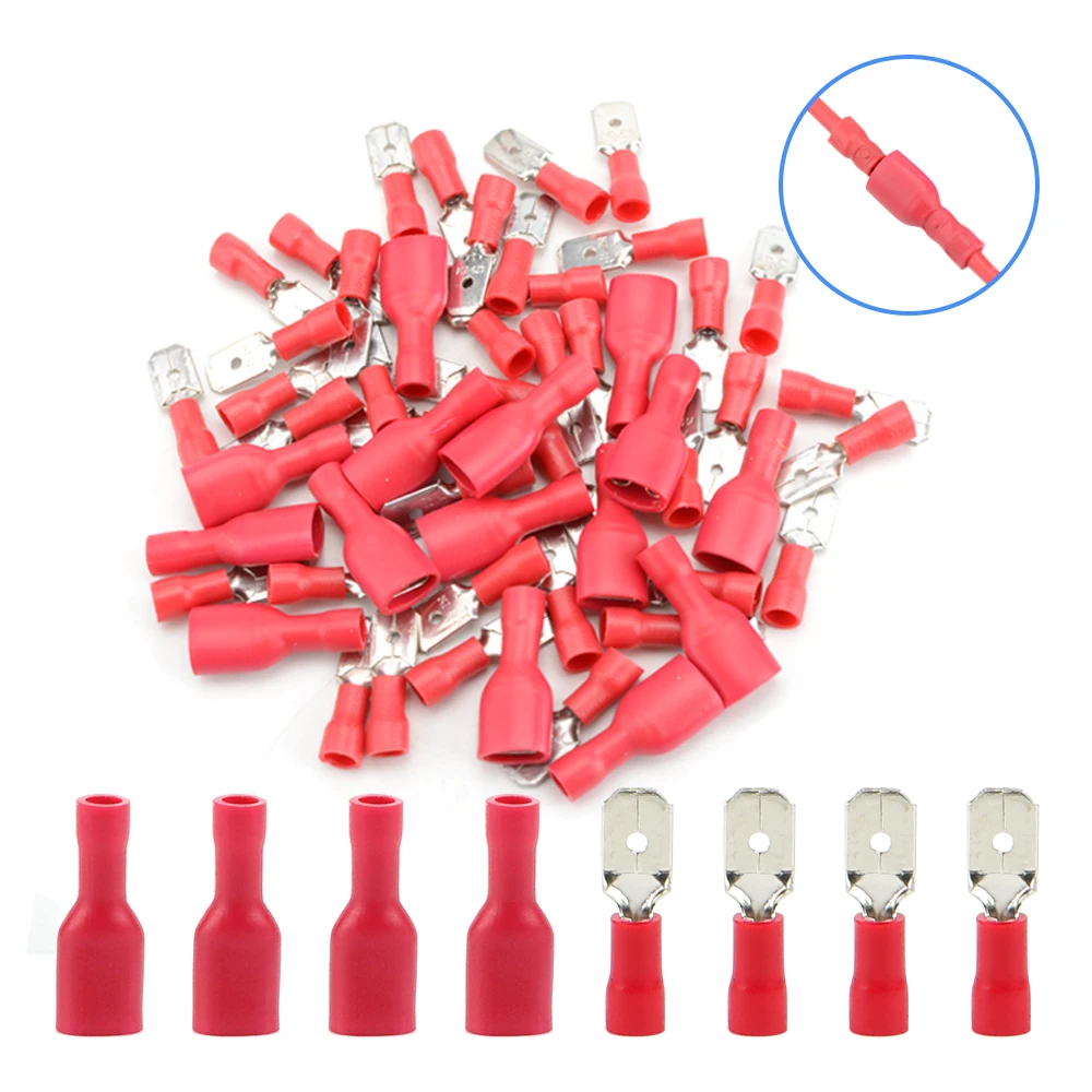 100pcs FDFD/MDD Terminal Red Blue  Female Male Spade Insulation Electric Crimp Terminal Connector Wiring