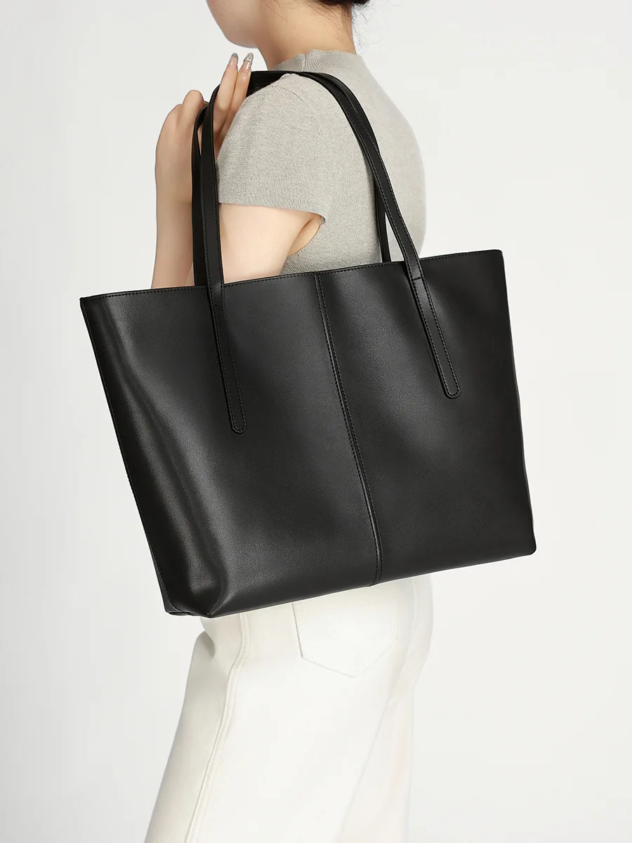 Niche-design Fashion Genuine Leather Women Large-capacity Tote Bag Senior Sense Work And Commute Soft Leather Shoulder Bag