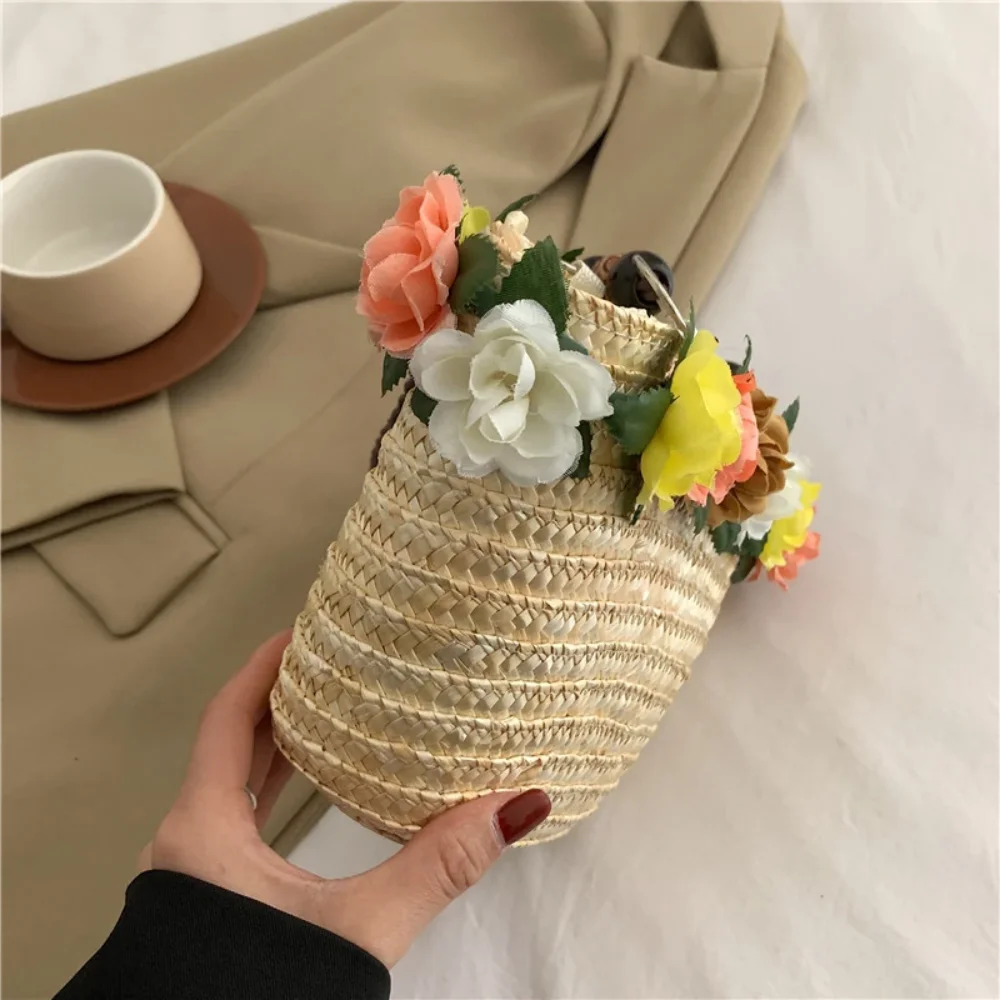 Straw Braided Bag Women Summer Hand-Woven Rattan Bag Purse Flower Beach Basket Female Bohemia Bali Handbag bolsos