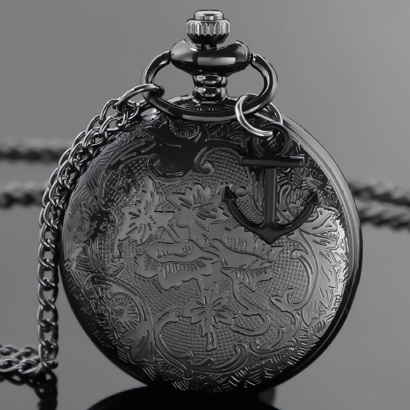 Classic Anime Sailing Boat Anchor Pattern Chain Pocket Watch Vintage Steampunk Necklace Pendant Clock Men Women Gift
