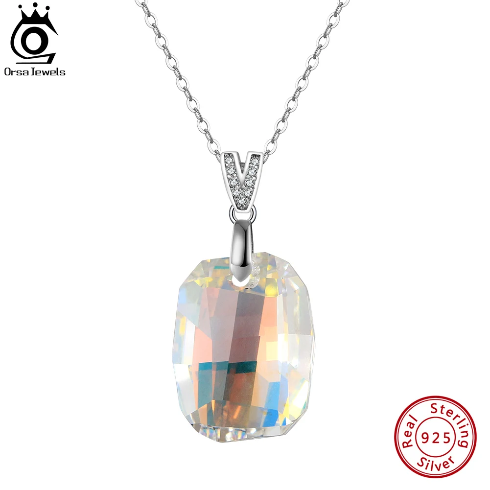 

ORSA JEWELS 925 Sterling Silver Colorful Austrian Crystal Pendants Necklace for Women Brilliant Crystal Stone Jewelry SWN25