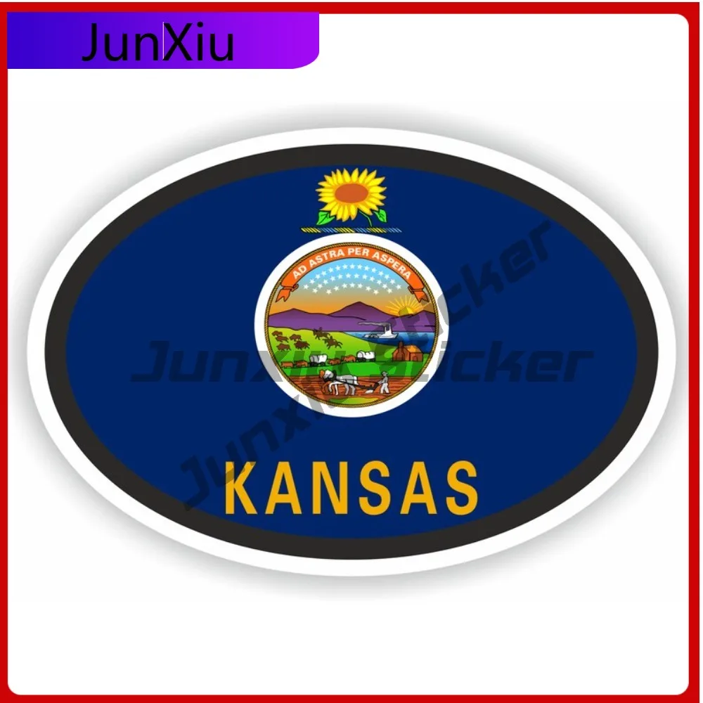 

Kansas Usa City Oval Sticker With National Flag Badge Sticker Decorative V125 Motorcycle Stickers Camper Van Bicycle Decals Vint
