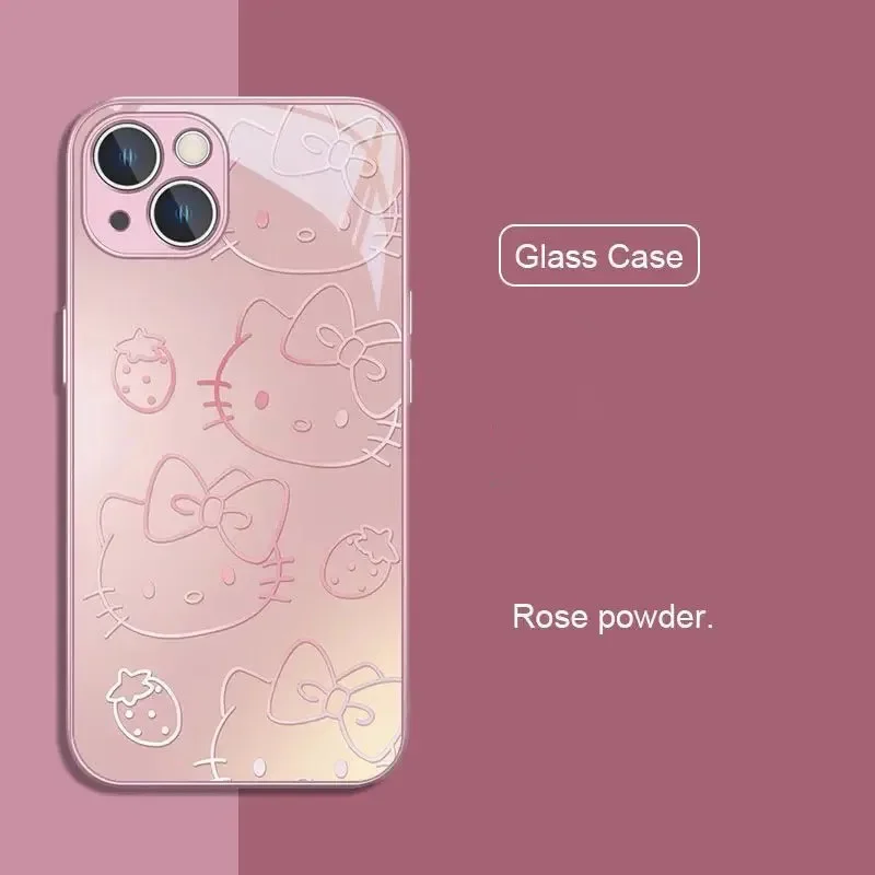 Luxury Hello Kitty Metallic-Color Phone Case For Samsung A 04 12 14 21 22 23 24 30 32 33 34 51 52 53 54 71 72 73 5G Glass Cover