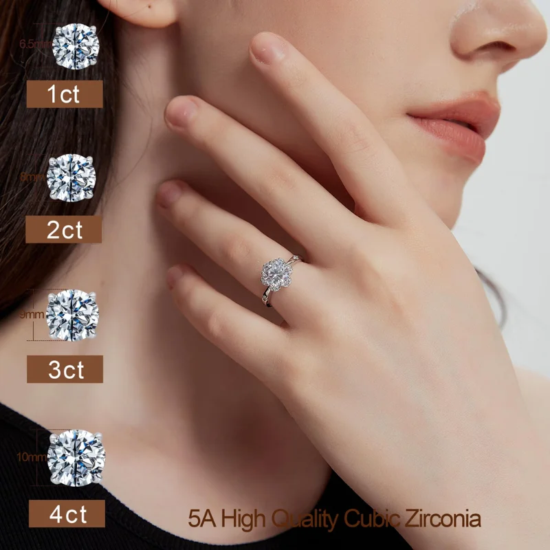5A Cubic Zirconia Flower Engagement Ring with 18K White Gold Plated for Women's Ring Elegant and Romantic Engagement Wedding Promise Anniversary Gift Unique Jewelry 1/2/3/4CT