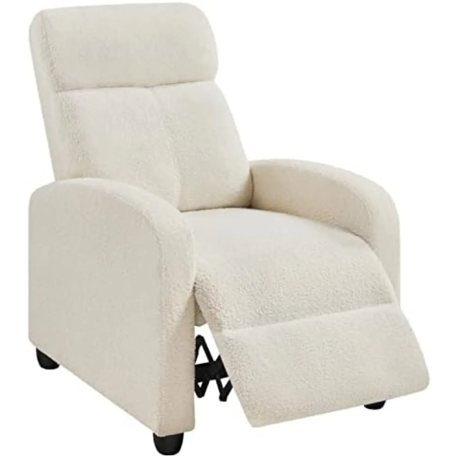 Boucle Recliner Chair Home Theater Seating with Footrest Ivory | Single Reclining Sofa Chair Armchair with Adjustable