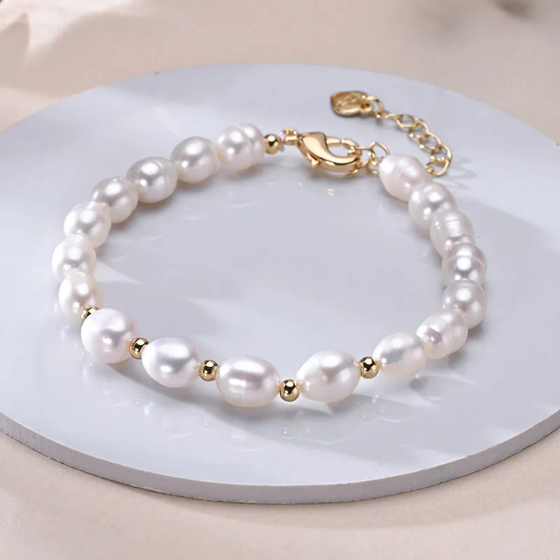 

Natural Freshwater Pearls Multicolored Bracelet Golden Small Beads S925 Sterling Silver Chain Fine Jewelry Gifts for Women