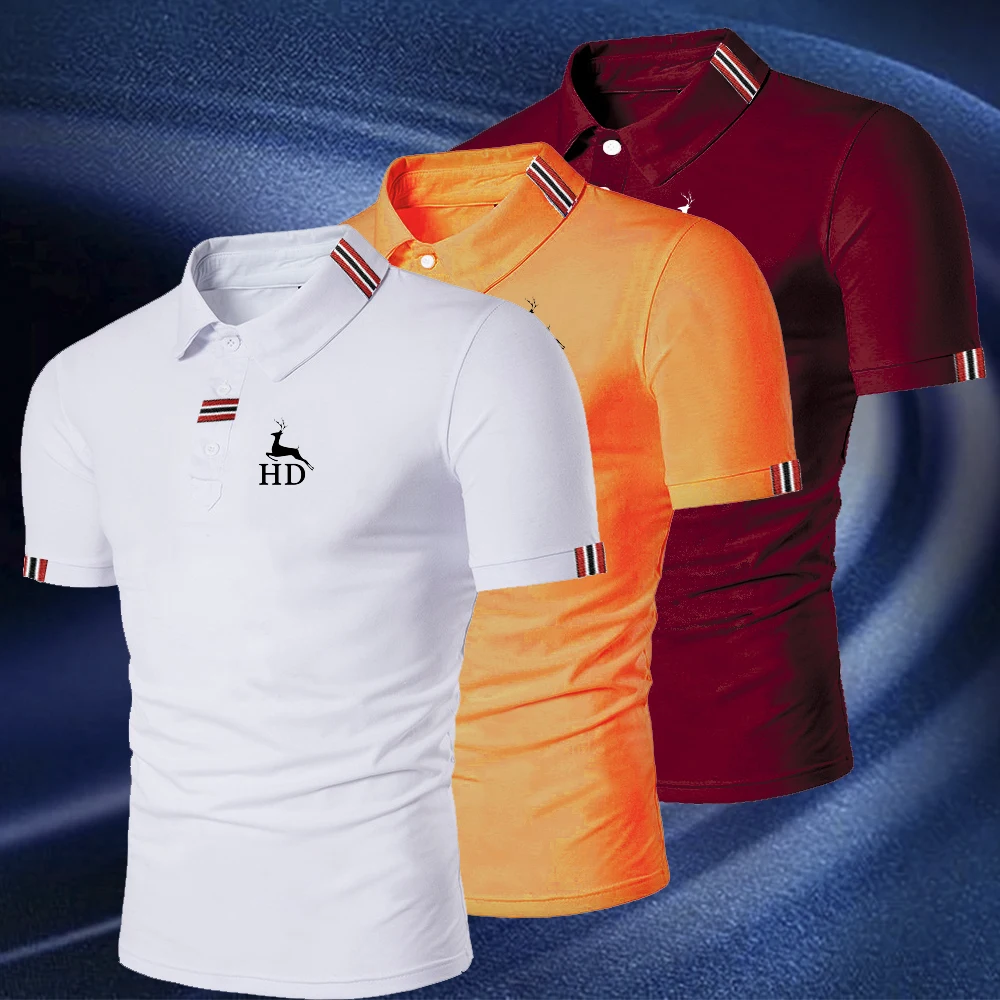 Polo décontracté à manches courtes pour hommes, t-shirts en Y, revers, coupe couvertes, document solide, t-shirt basique, mode estivale