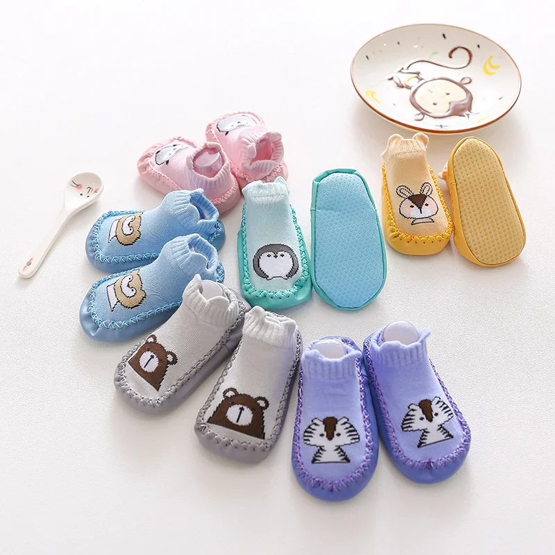 2024 Children's New Cartoon Baby Boys Girl Leather Sole Socks Baby Toddler Floor Socks Fox Non-Slip Soft Sole Shoes Socks