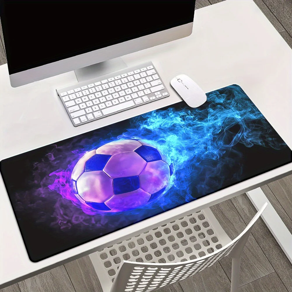 

Игровой коврик для мыши с дизайном футбольного мяча и огненных пламён, нескользящий, резиновый, для ПК, ноутбука, офиса