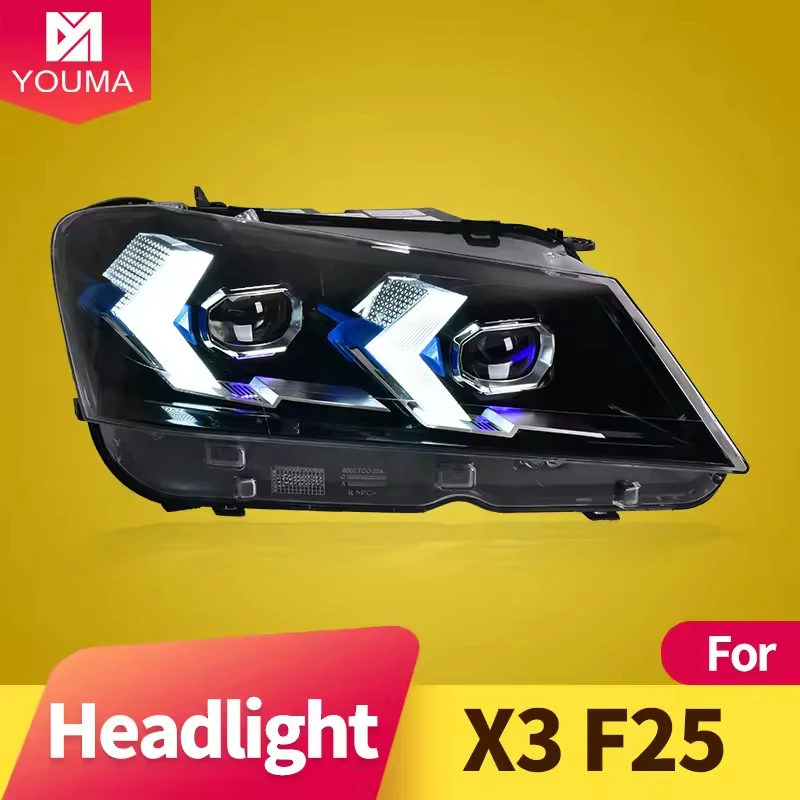 LED Headlight Assembly for BMW X3 F25 2010-2013 Dual Beam Integrated Lens DRL Sequential Turn Signal Plug & Play No Error