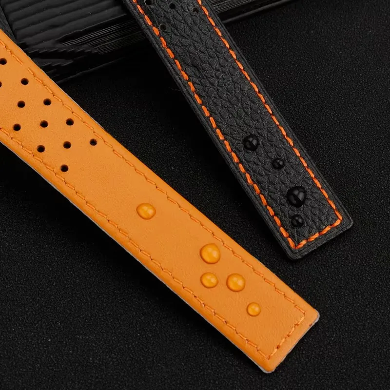 Para tag heuer monaco carrera caw211r/p pulseira de couro genuíno com fivela dobrável lichia impressão pulseira homem f1 pulseira