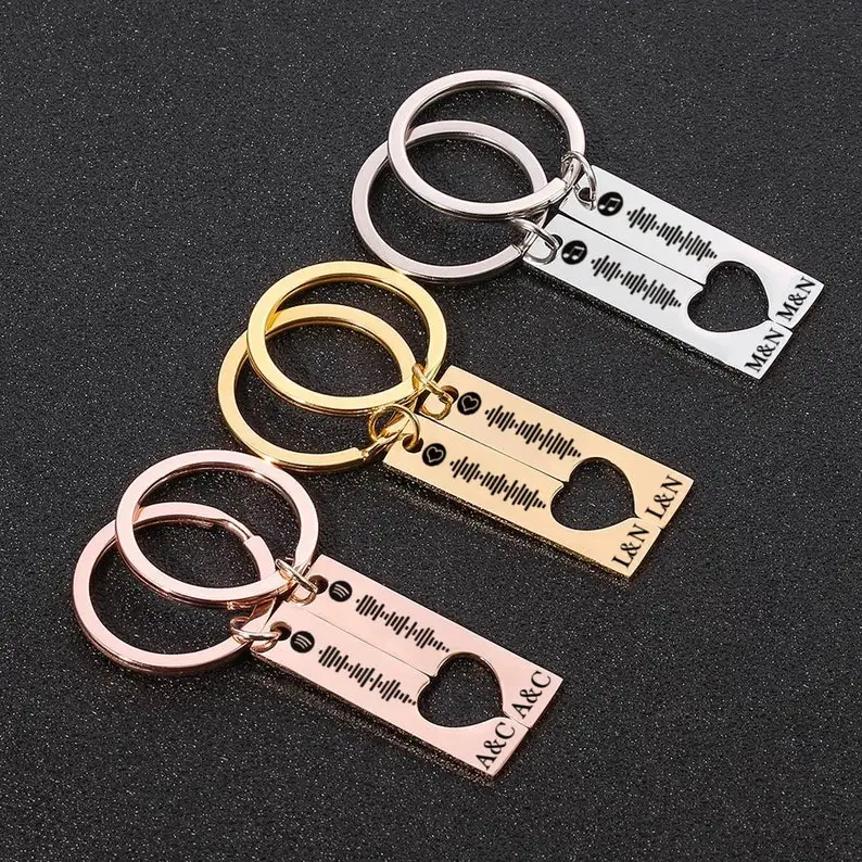 

2 Personalized Spotify Code Keychain Engraved Song Keychain Music Keyring Scannable Spotify Birthday Jewelry Gift for Friend