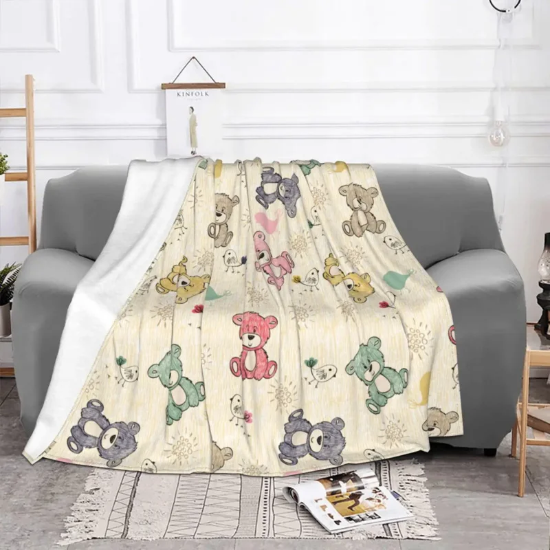 

Cute cartoon bear animal Blankers fleece spring/autumn breathable super warm throw blanket for bed car plush thin quilt