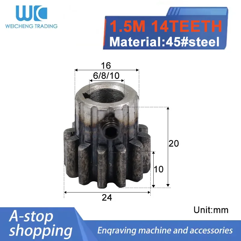 1PC Spur Gear Pinion 1.5M 14T 1.5 Mod Gear Rack 14 Teeth Bore 6/8/10mm 45 Steel CNC Rack Pinion