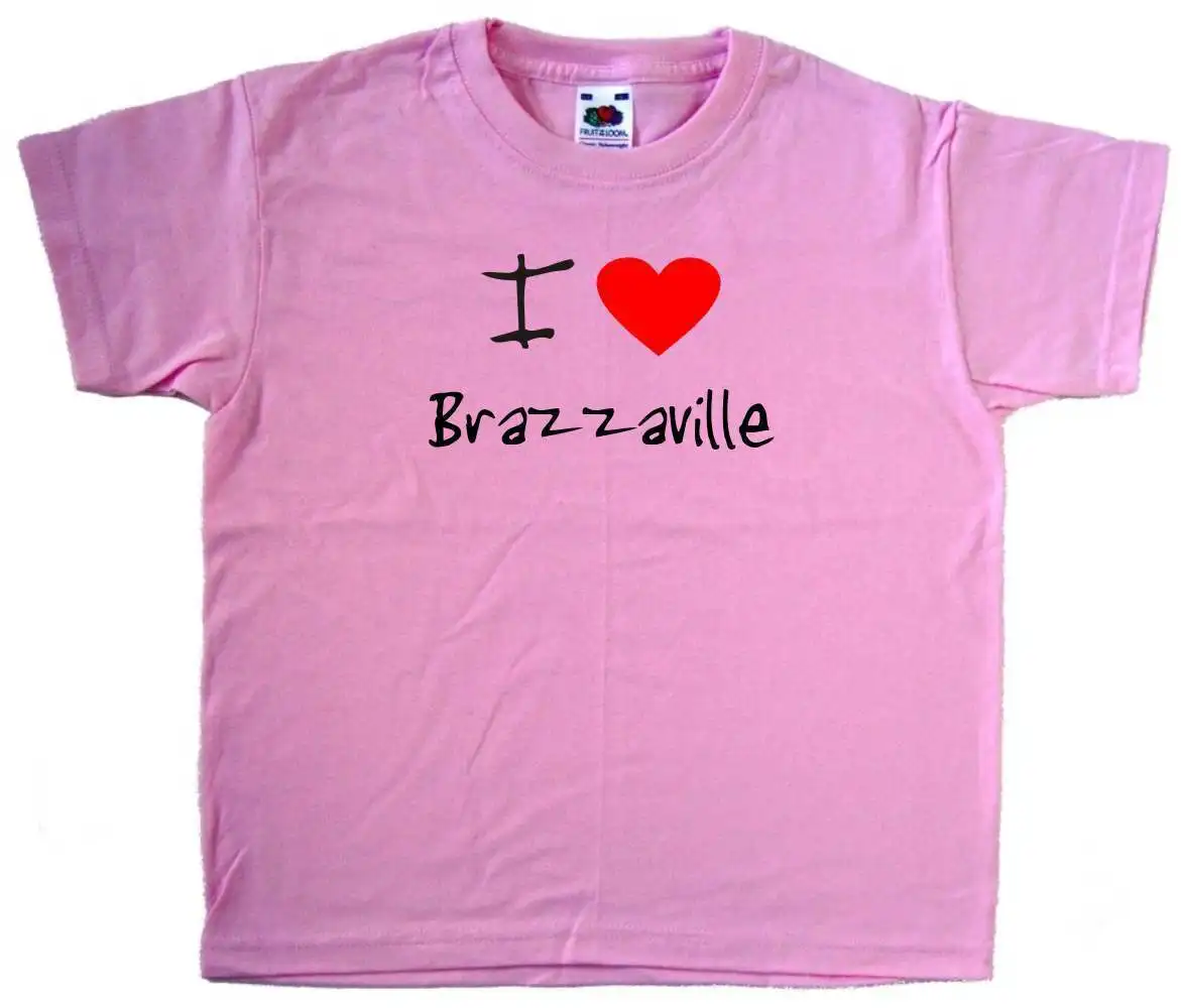 

Розовая детская футболка с надписью «I Love Heart Brazzaville»