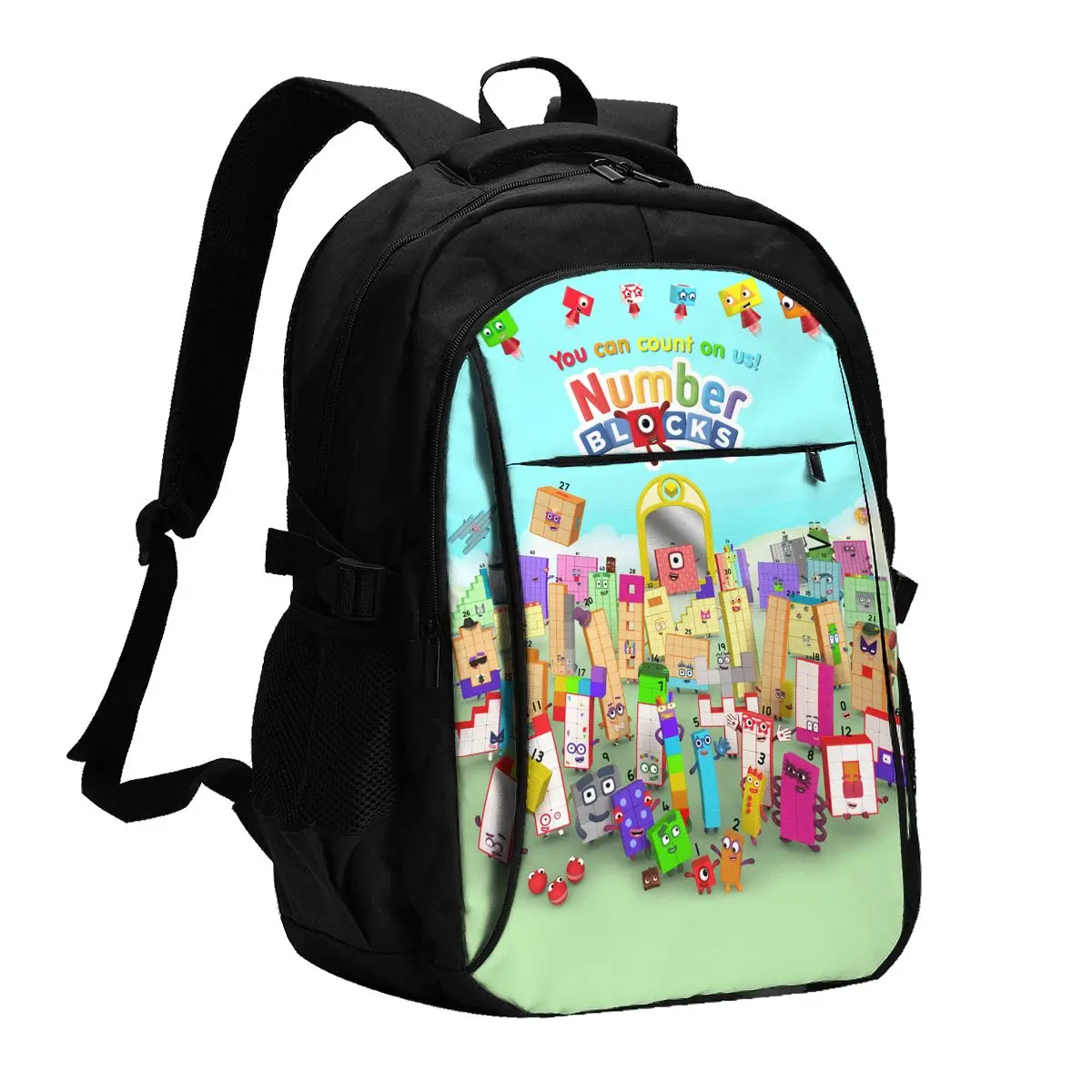 Cartoon Number-Blocks Travel Laptop Backpack, Business Water Resistant Laptop Backpack with USB Charging Port, College Bag