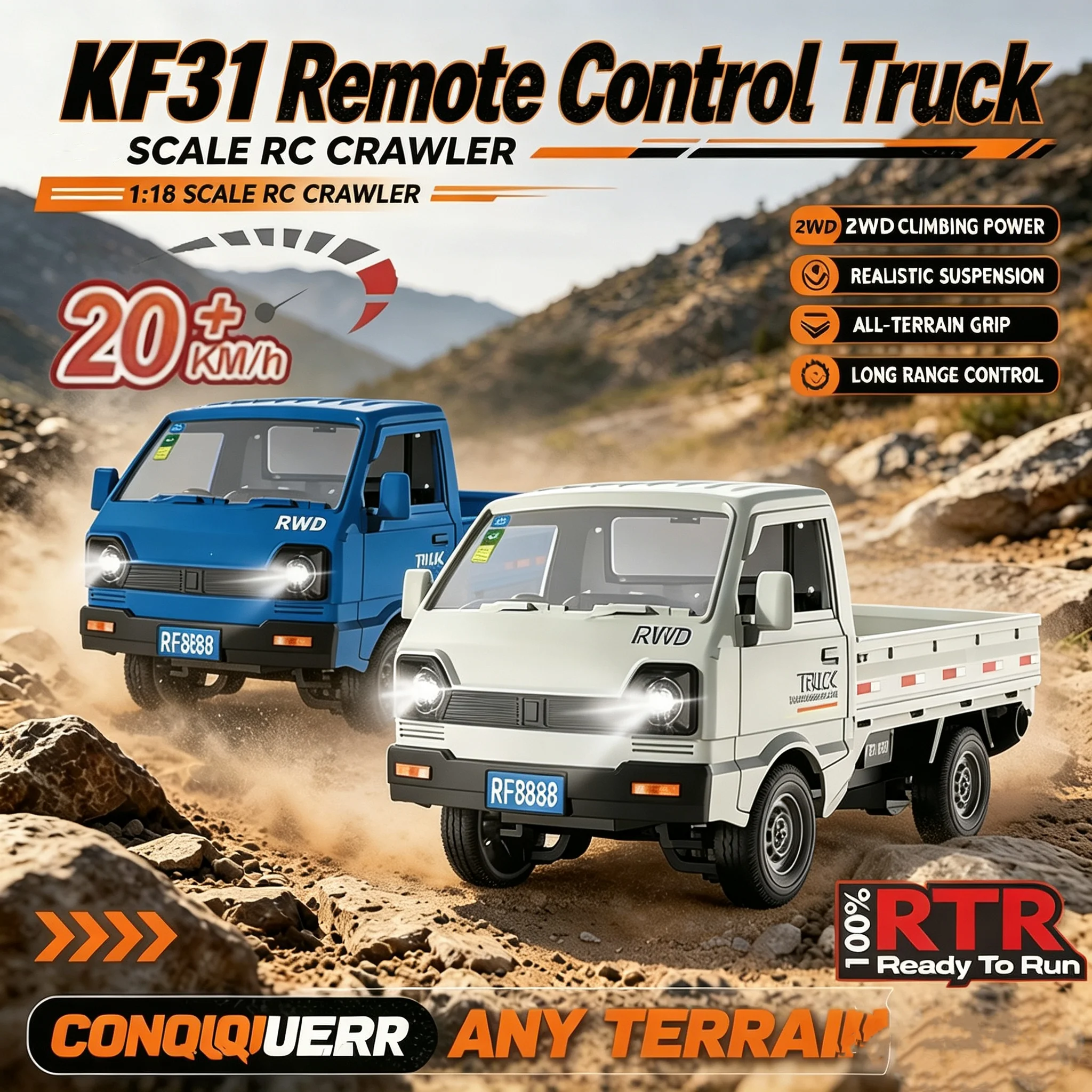 KF31 RC Truck 2.4G Remote Control Cargo Pickup Car LED Headlight High Simulation Off-road Models Toys RTR Electric Vehicle Gifts