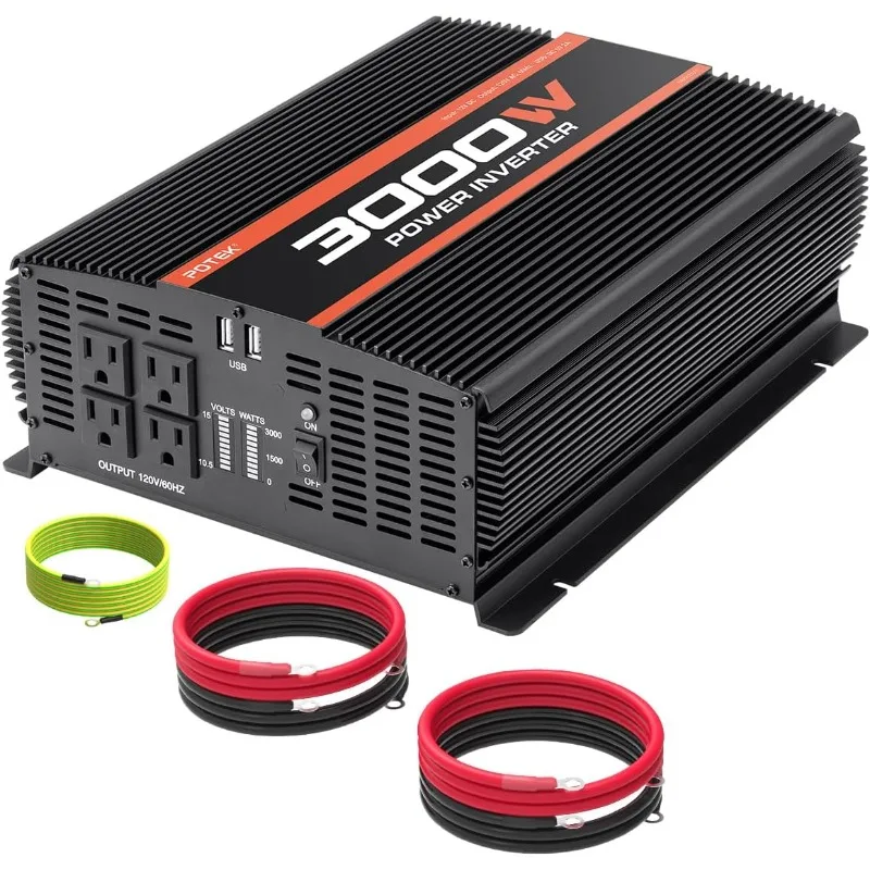 3000W Power Inverter 4 AC Outlets DC 12V to 110V AC Car Inverter with 2 USB Port BLACK