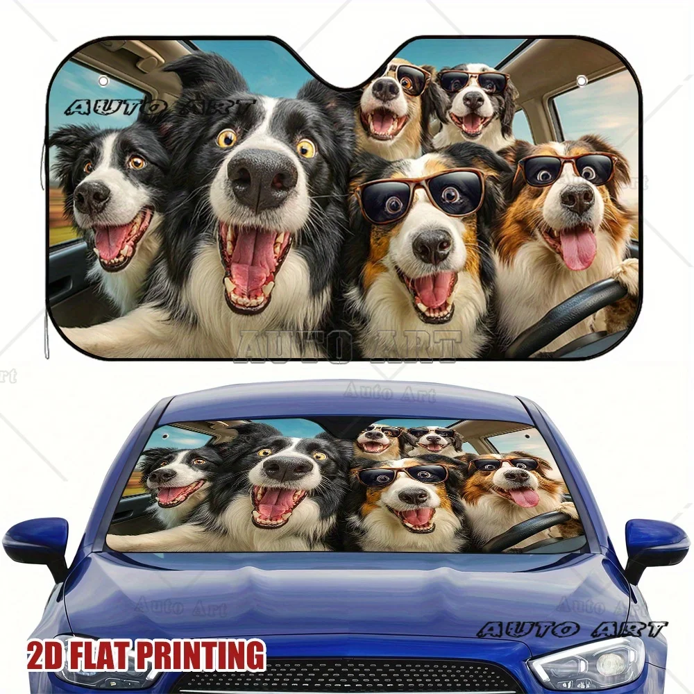 

Funny Border Collie Road Trip Car Windshield Sunshade Windshield Sunshade Car Front Window Visor Sunshade Accessories Cover