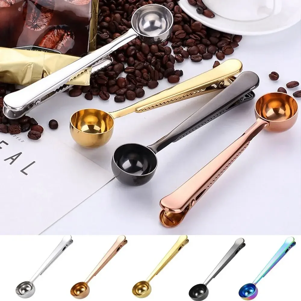 Stainless Steel Coffee Measuring Spoon Multifunctional Food Sealing Clip Flavoring Spoon Powder Measuring Spoon Baking Scale